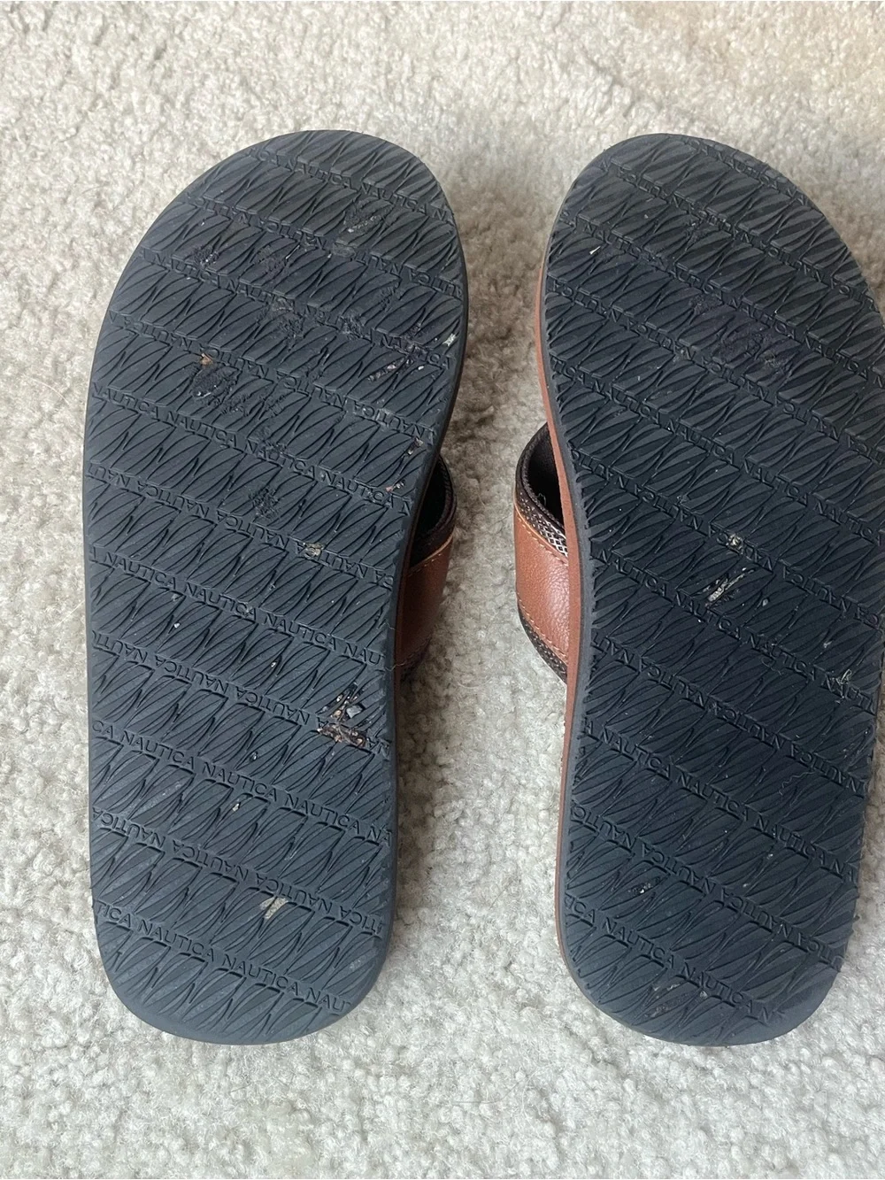 Nautica Brown Leather-Style Men’s Flip Flops Size 7